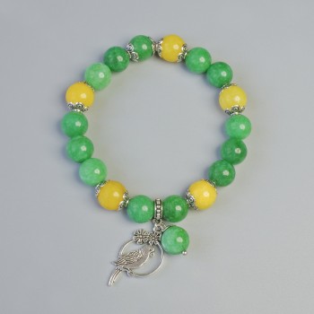 Chrysoprase and Citrine Bracelet (Imitation) Smooth Beads, 10mm Diameter ±, Stretch, 18cm Length ±, with Metal Inserts