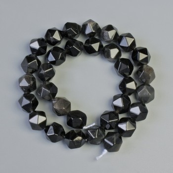 Beads Silver Obsidian natural stone, faceted, diameter 10x12 mm, length 36 cm on thread