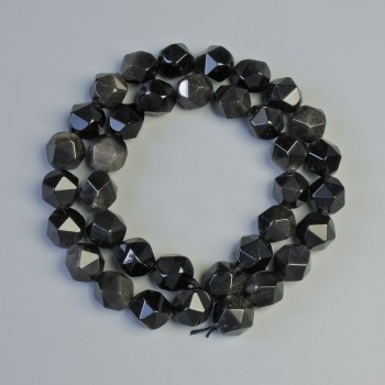 Beads of Silvery Obsidian natural stone, faceted, diameter 8.5×10 mm, length 36 cm on thread