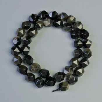 Sun Obsidian Beads, natural stone, faceted, diameter 8.5×10 mm, length about 38 cm on a string
