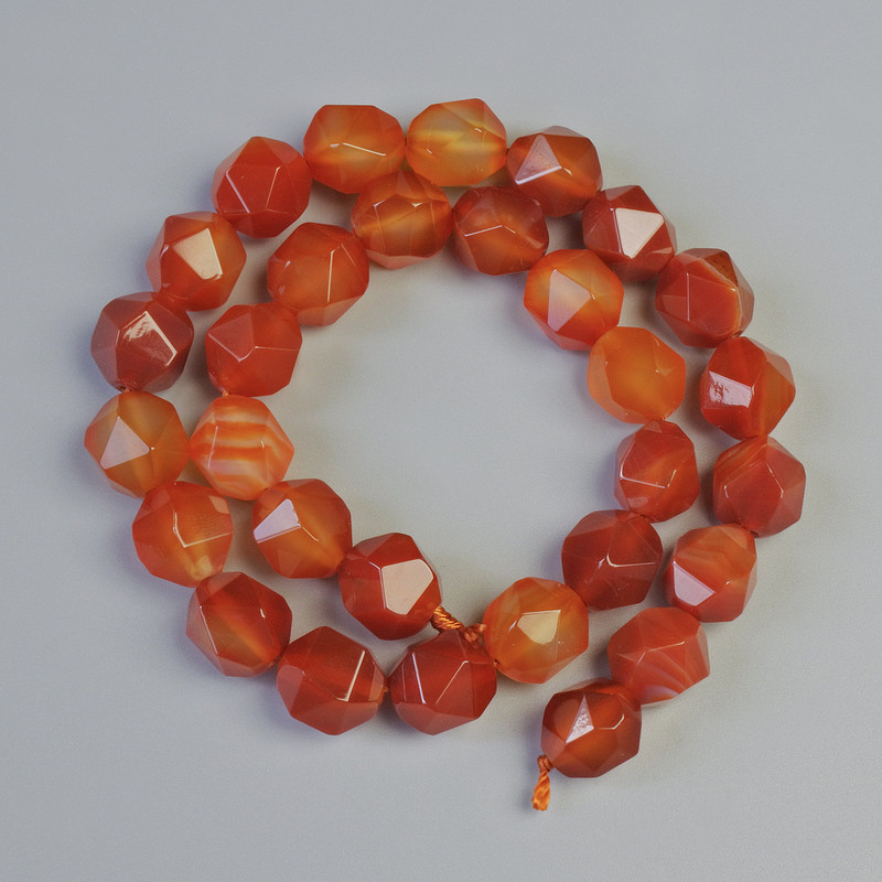 Carnelian beads, natural stone, faceted, diameter 10×12 mm, length approx. 36 cm on thread