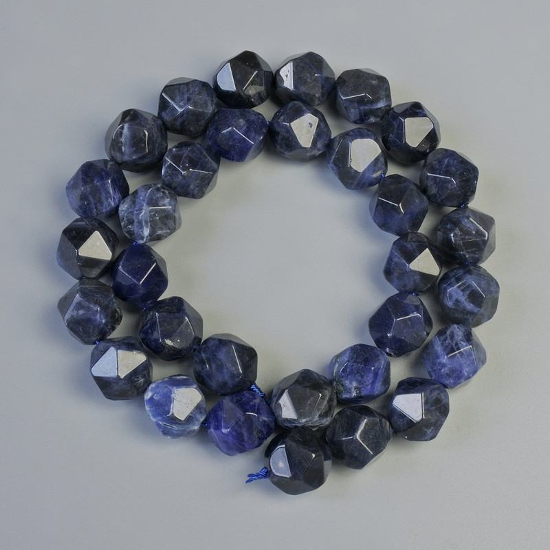 Sodalite beads, natural gemstone, faceted, size about 10.5×12 mm, length about 38 cm on thread