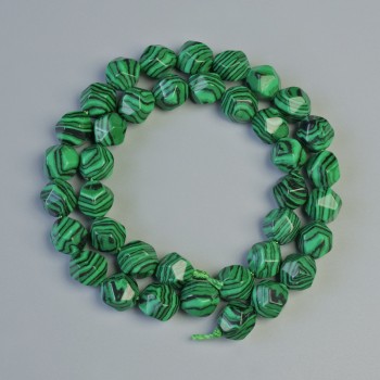 Malachite Beads (pressed) Faceted, diameter 8.5×10 mm, length 36 cm on thread