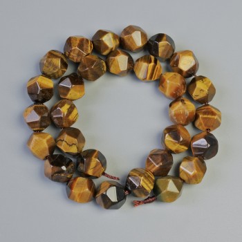 Tiger's Eye Beads - Natural Stone, Faceted, 11x12 mm, 36 cm on thread