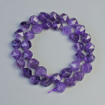 Faceted amethyst beads, natural stone, diameter 9x10 mm, length 36 cm on thread
