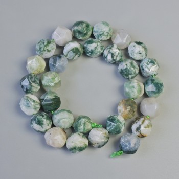 Moss Agate Beads, natural stone, faceted, diameter 10x12 mm, length 36 cm on thread