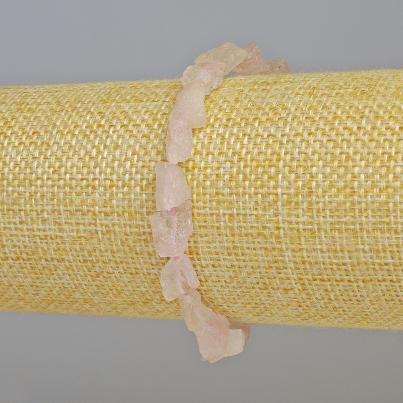 Pink Quartz Bracelet, natural unpolished stone, faceted beads, diameter from 8×10 to 12×17 mm +/- (stretch), length 18 cm+