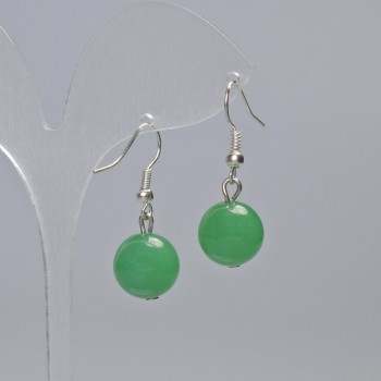Jade Earrings with natural jade stone, smooth ball, diameter 12 mm, length 34 mm