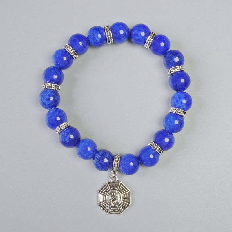 Lapis Lazuli Bracelet (imitation acrylic) smooth beads, diameter 10.5 mm ± (stretch), length 18 cm ± with metal inserts