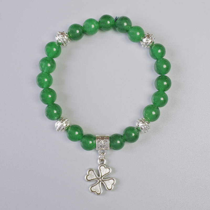 Chrysoprase bracelet with smooth beads, 8 mm diameter ± (stretch), length 18 cm ± with metal inserts