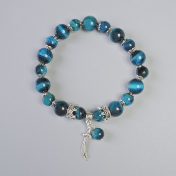 Bracelet Azure Cat's Eye with smooth beads, 10mm diameter, 8mm ± (stretch), length 18cm ± with metal inserts