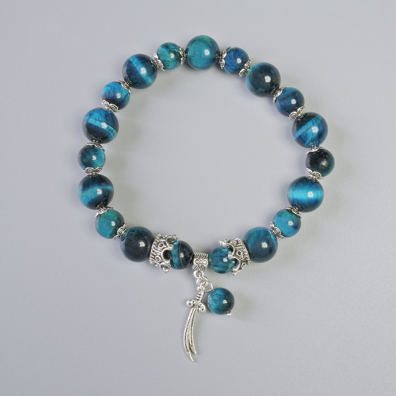 Bracelet Azure Cat's Eye with smooth beads, 10mm diameter, 8mm ± (stretch), length 18cm ± with metal inserts