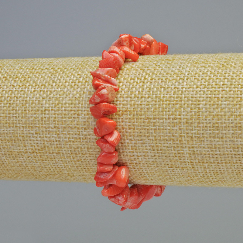 Bracelet of natural carrot coral - crumb-sized pieces, diameter 9x4mm +/- (stretch), length 18cm+