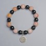 Bracelet of Agate and Tinted Quartz, diameter 10.5 mm, 10 mm +/- (stretch), length 18 cm +/- with metal inserts