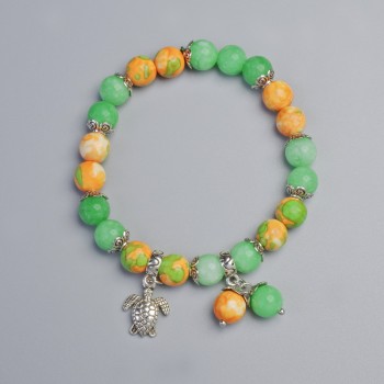 Bracelet 'Variscite' (imitation acrylic) and Jade (imitation), diameter 8.5 mm +/- (stretch), length 18 cm +/- with metal inserts