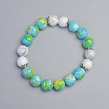 Bracelet 'Variscite' (imitation acrylic) and White Agate (pressed), diameter 10 mm, 10.5 mm +/- (stretch), length 18 cm +/- with metal inserts