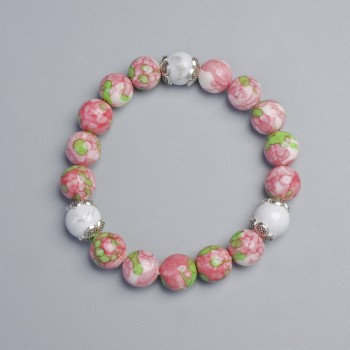 Bracelet 'Variscite' (imitation acrylic) and White Agate (pressed), diameter 10mm, 10.5mm± (stretch), length 18cm± with metal inserts