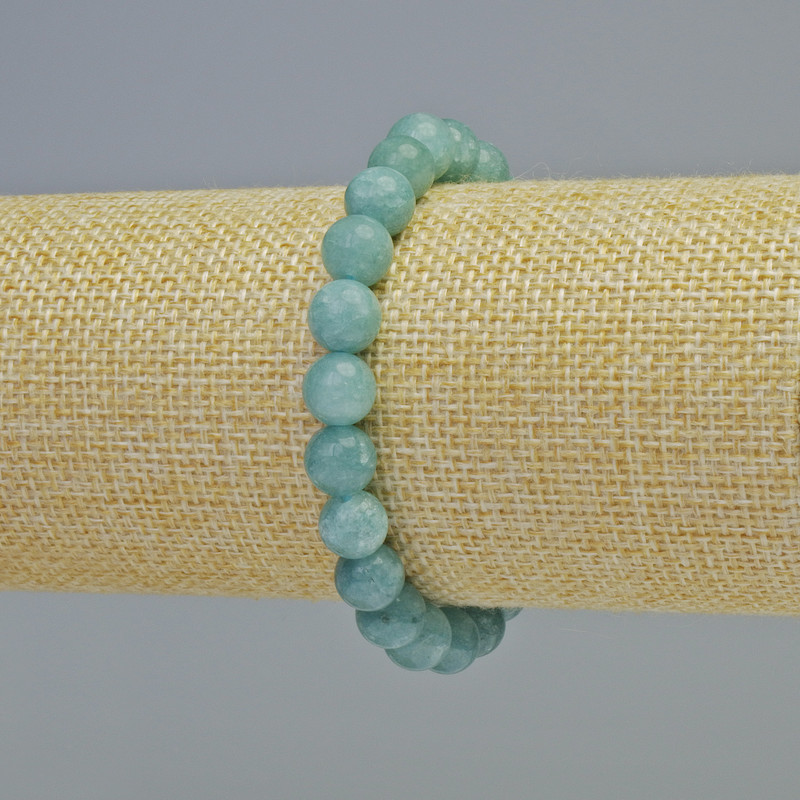 Aquamarine Bracelet, Natural Stone Smooth Bead, Diameter 8.5 mm ± (Stretch), Length 18 cm+