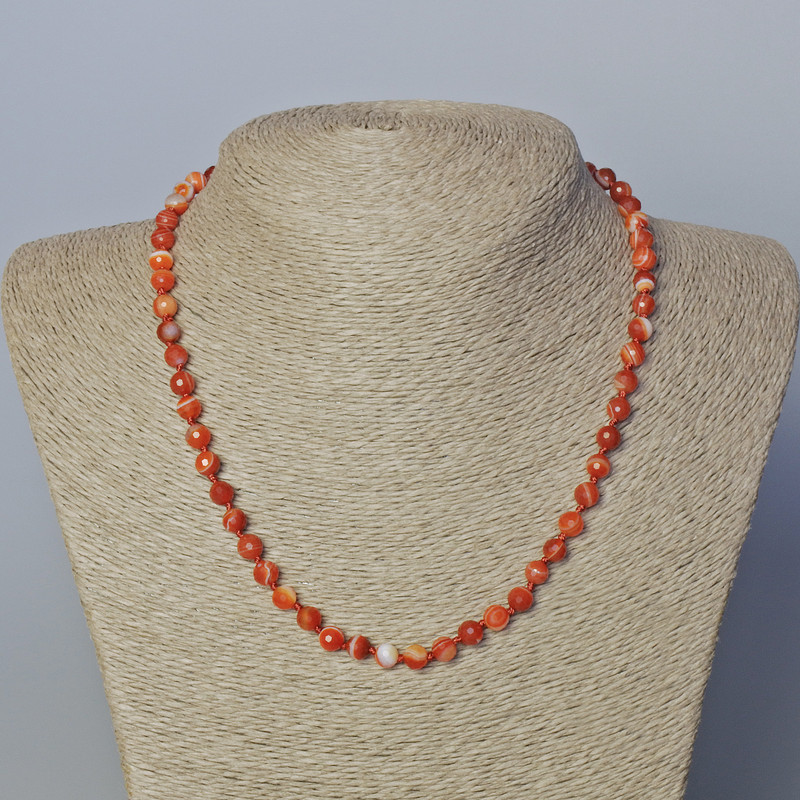 Beaded necklace with natural carnelian, faceted beads, 6 mm diameter, 45–48 cm long