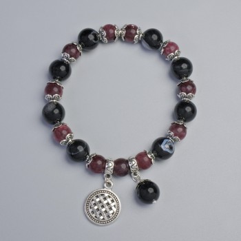 Bracelet Rubellite Tourmaline and Agate, diameter 10 mm, 8.5 mm ± (stretch), length 18 cm ± with metal inserts