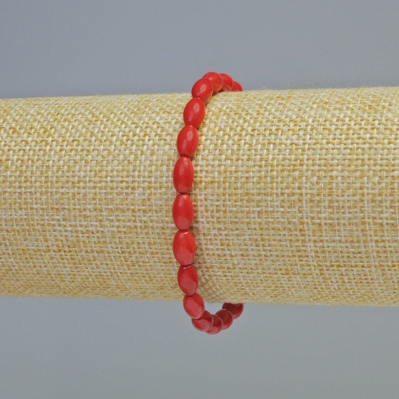 Bracelet with natural coral beads, 5×8 mm ± (stretch), length 18 cm+