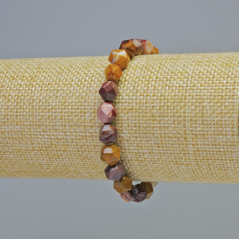 Mookaite Jasper Bracelet, natural stone, faceted beads, diameter 7x8 mm ± (stretch), length 18 cm+
