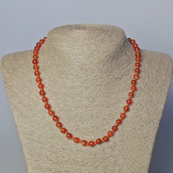 Carnelian Necklace with Natural Stone, Smooth Beads, 6 mm Diameter, 45–47 cm Length