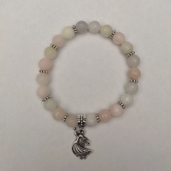 Morganite bracelet with faceted beads, 8 mm diameter ± (stretch), length 18 cm ± with metal inserts