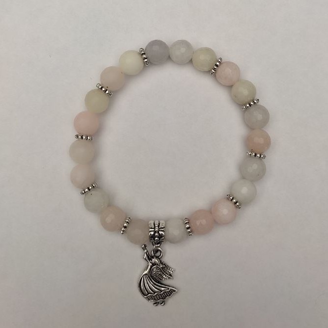 Morganite bracelet with faceted beads, 8 mm diameter ± (stretch), length 18 cm ± with metal inserts