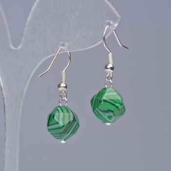 Malachite Earrings (Pressed) Faceted, diameter 10x12mm ±, length 32mm+