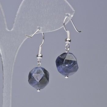 Sodalite Earrings, Natural Stone, Faceted, Diameter 10.5×12 mm, Length 32 mm