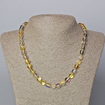 Opal Glass Necklace - Yellow Transparent Chameleon, Smooth Beads, 8 mm Diameter, 45-48 cm Length