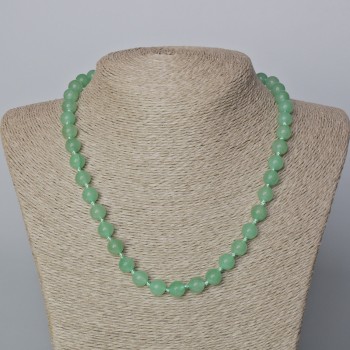 Nephrite Necklace with Natural Stone Smooth Beads, Diameter 8.5 mm, Length 45-47 cm