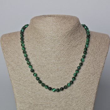 Necklace Green Cat's Eye natural stone smooth beads, diameter 6.5 mm, length 45-49 cm