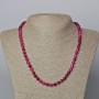 Raspberry Cat's Eye Necklace, natural stone, smooth beads, diameter 6.5 mm, length 45–49 cm