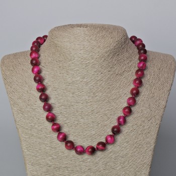 Crimson Cat's Eye Necklace with natural stone smooth beads, diameter 10.5 mm, length 45-49 cm