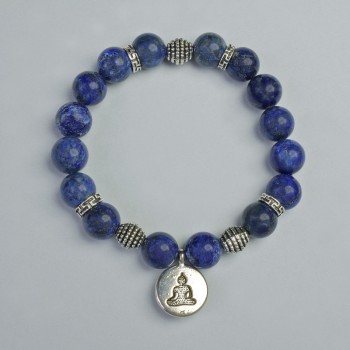 Lapis Lazuli Bracelet with Smooth Beads, 10mm Diameter ±, Stretch, 18cm Length ±, with Metal Inserts