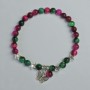 Cat's Eye Bracelet Raspberry and Green, 6mm diameter ± (stretch), 18cm length ± with metal inserts