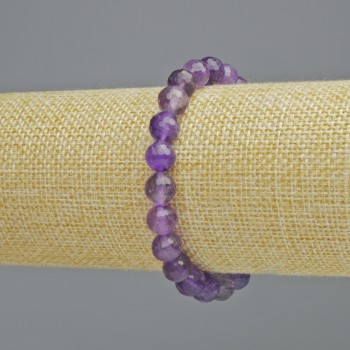 Amethyst Bracelet, natural gemstone, faceted bead, 8 mm diameter ± (stretch), length 18 cm+