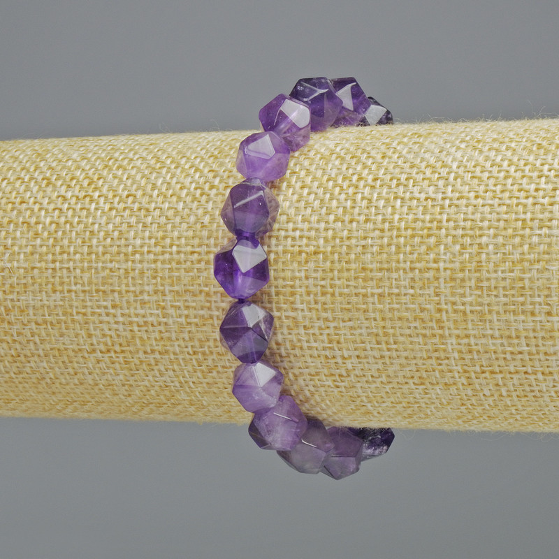 Amethyst bracelet, natural stone, faceted, diameter 9x10 mm +/- (stretch), length 18 cm+