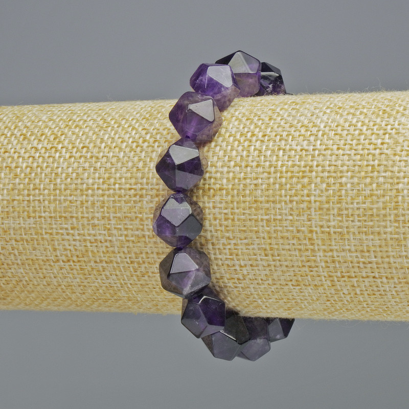 Amethyst Bracelet, natural gemstone, multifaceted, diameter 10.5×12 mm +/- (stretch), length 18 cm+