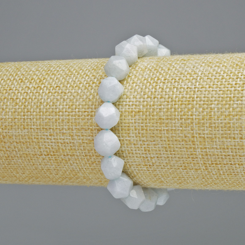 Aquamarine Bracelet with Natural Faceted Gemstone, 9x10 mm Diameter +/- (Stretch), Length 18 cm+