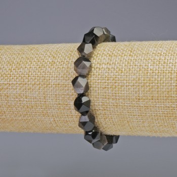 Bracelet with Silver Obsidian natural stone, multifaceted beads, diameter 8.5×10 mm ± (stretch), length 18 cm+