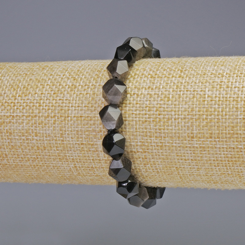 Bracelet with Silver Obsidian natural stone, multifaceted beads, diameter 8.5×10 mm ± (stretch), length 18 cm+