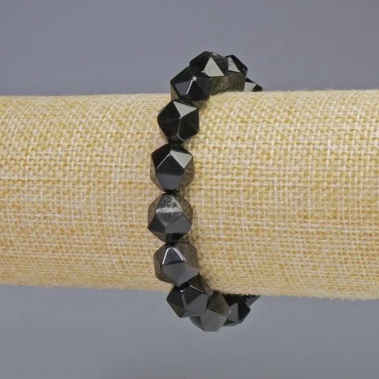 Silvery Obsidian Bracelet, natural stone, faceted beads, diameter 10x12 mm ± (stretch), length 18 cm+