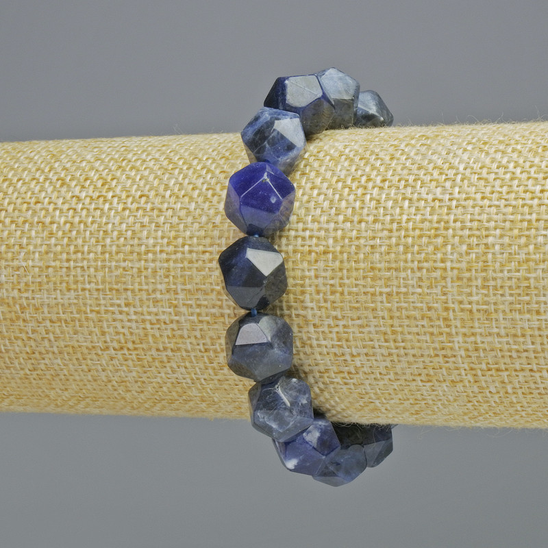 Sodalite Bracelet, Natural Stone, Faceted, diameter 10.5 x 12 mm +/- (stretch), length 18 cm+