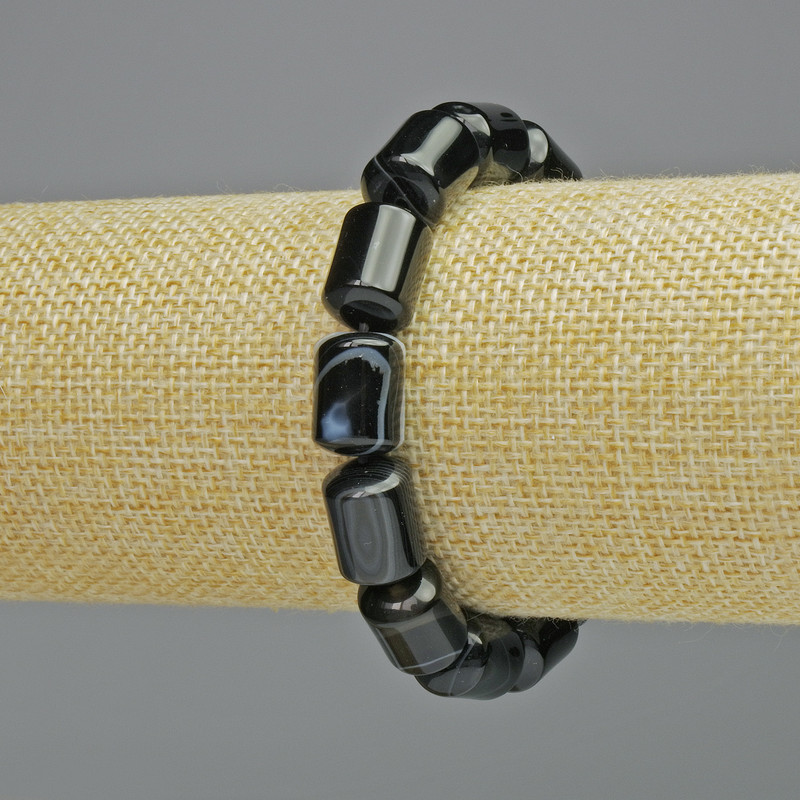 Bracelet Black Agate natural stone cylindrical beads, diameter 10x14mm +/- (stretch), length 18cm+