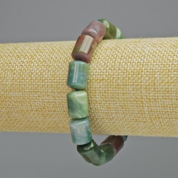 Bracelet with Green Jasper, natural stone cylindrical beads, diameter 10×14 mm, ± (stretch), length 18 cm