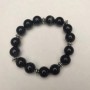 Black Agate Bracelet with Smooth Beads, 12mm Diameter ± (Stretch), 18cm Length ± with Metal Inserts