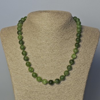 Jadeite Necklace with Natural Stone, Smooth Beads, 10 mm Diameter, 45–49 cm Length